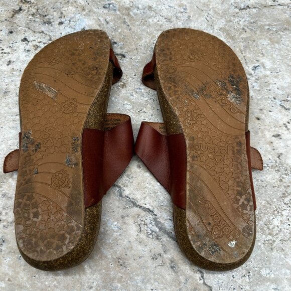 Yokono Sandals Womens Size 9 Cognac Leather Toe Loop Slides Adjustable Buckle - Picture 9 of 11